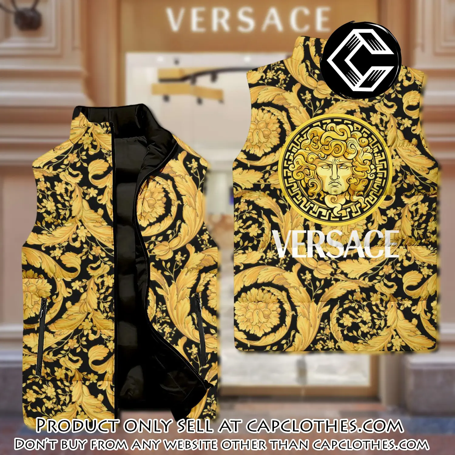 Versace yellow black logo type 02 luxury brand 3d sleeveless down jacket cc0603326